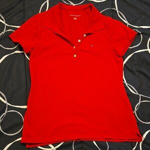 Tommy Hilfiger Women's Red Gold Polo Shirt